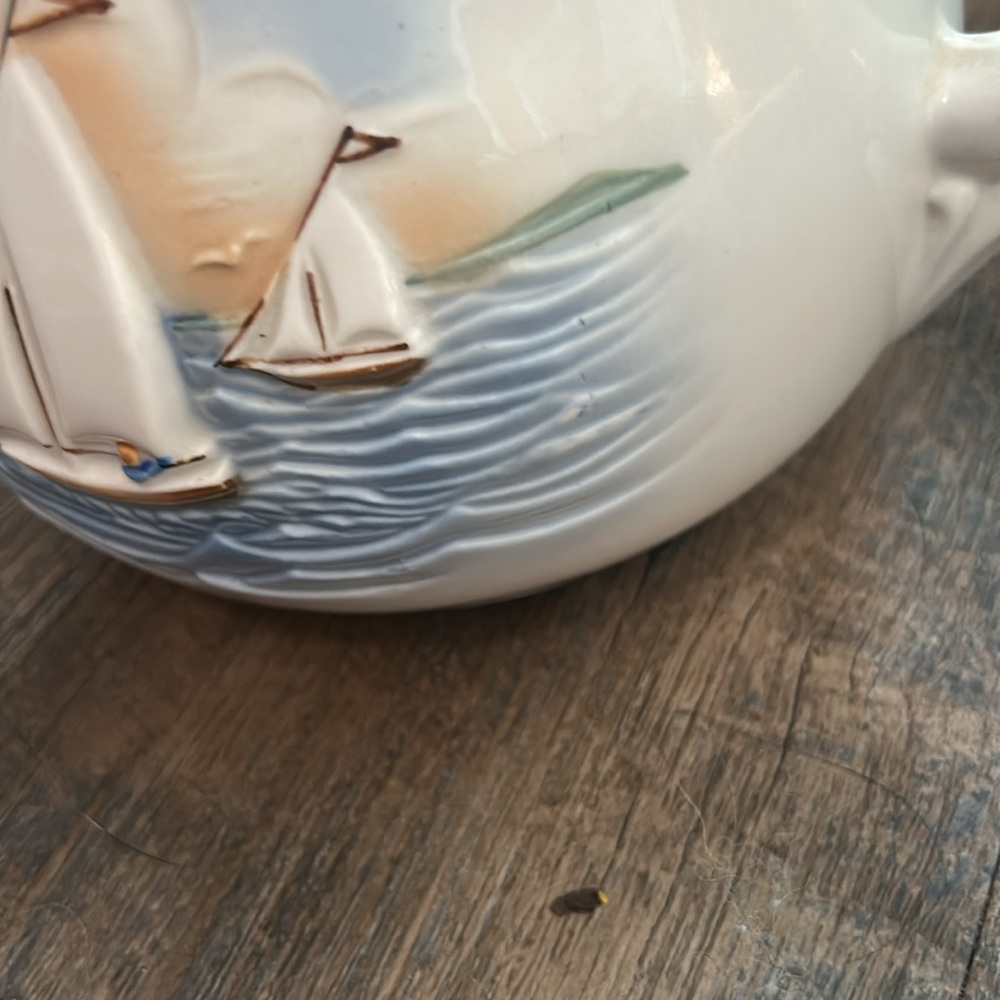 Vintage Porcelier Tea Pot with Lid Sailboat Vitreous China Made in USA Nautical - Picture 11 of 12